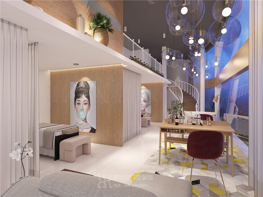 美妍工坊紫荆山店设计施工-郑州美容店面装修效果图-宏钰堂装饰案例