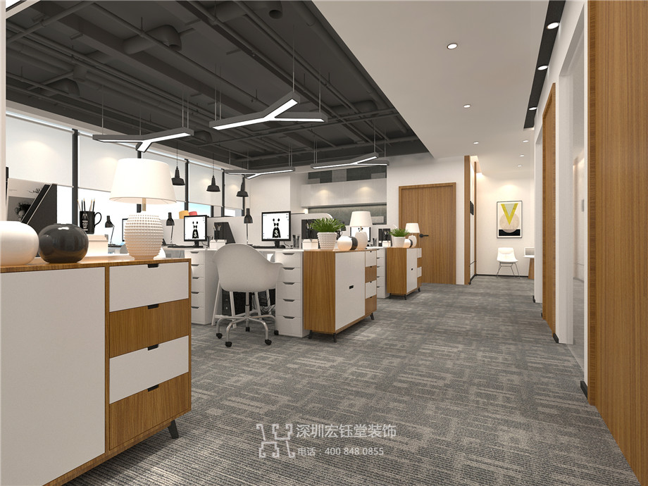 郑州办公室装修设计案例-恒天明泽公司开敞办公区效果图