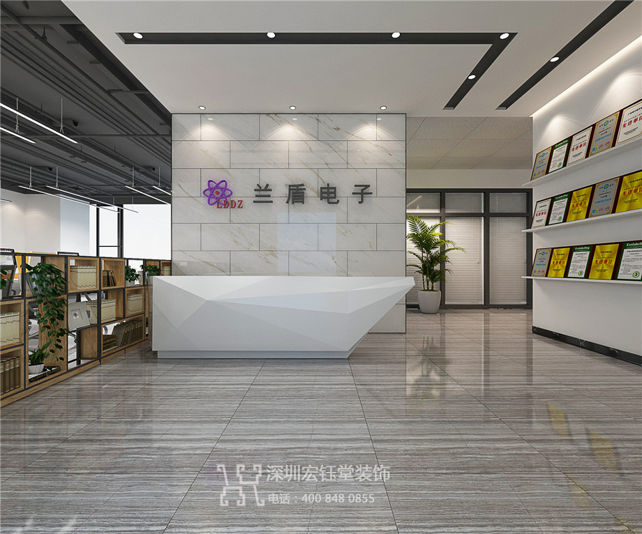 郑州兰盾电子现代简约风企业办公室前台装修设计图