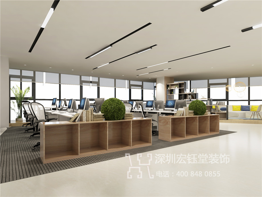郑州现代简约风办公室装修设计-河南凸凹房地产公司开敞办公区效果图