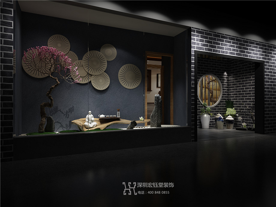 郑州禅茶一味中式茶楼门头外观装修设计方案