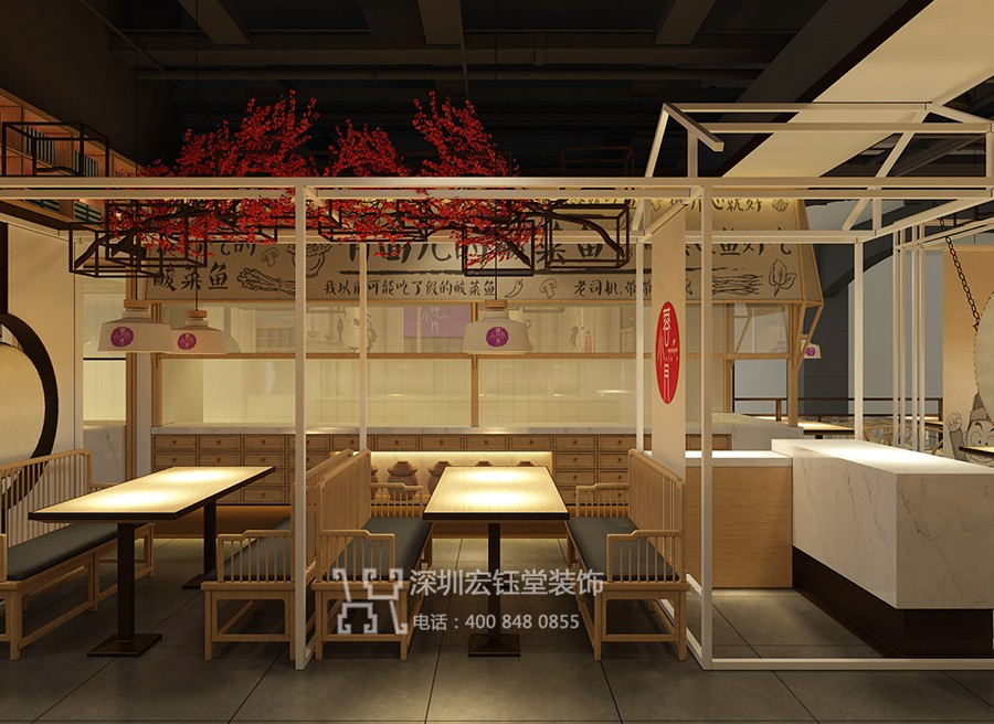 蓉小月老坛酸菜鱼连锁店装修效果图案例
